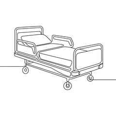 Single Line Drawing of a Hospital Bed Illustration of Medical Equipment and Furniture in a Simple Design