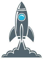 Modern Rocket Launching with Smoke and Blue Window Icon