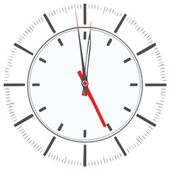 Clock face displays almost 12:25 symbol time indicator urgent business reminder alarm deadline timetable schedule