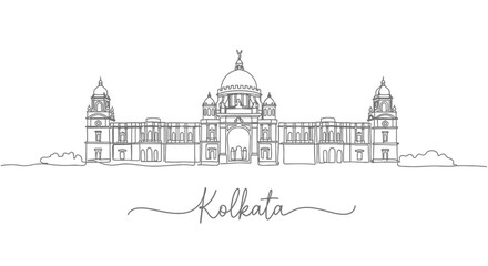 Minimalist Line Art Silhouette of Victoria Memorial, Kolkata