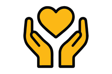 Hands gently cradling a bright yellow heart symbol of care and love
