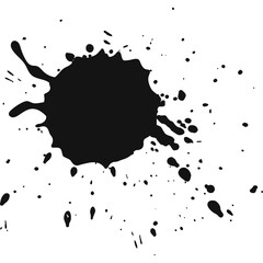 A Black Ink Splatter Shape Against A White Background With Tiny Dots Scattered Around The Main Blob Suggesting Movement And Energy In A Chaotic Abstract Artistic Design