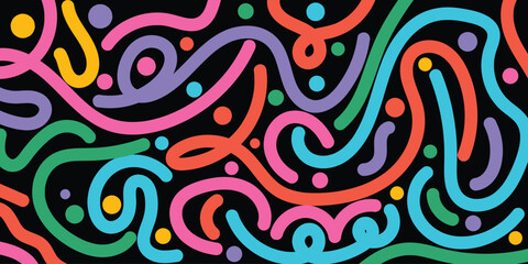 Abstract Colorful Wavy Flowing Lines Pattern Ribbons – Colorful Rainbow Curves and Swirl Doodle Line Pattern.