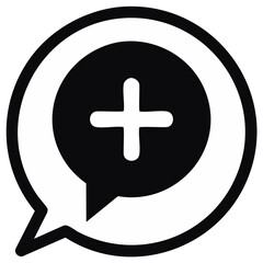 Obraz premium Add icon in speech bubble, simple black and white add symbol design concept.