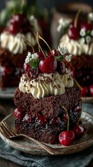 Gourmet Chocolate Cake with Fresh Cherries