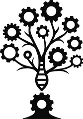 Mechanical Tree Silhouette with Gear Branches Fusion of Nature and Technology Vector Illustration