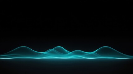 A digital illustration of a wave-like pattern in shades of blue and green against a black background.