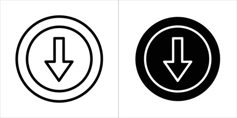 Download icon set, arrow symbol in black and white