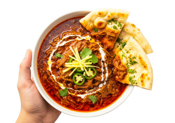 Delicious nihari dish with naan bread isolated on transparent background