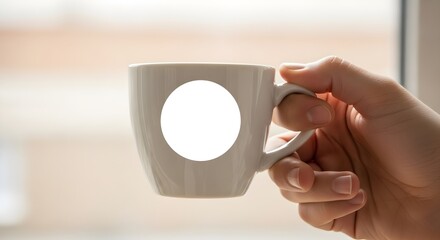 Hand holding a white mug for custom design mock-up