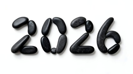 2026 Number Made of Black Stones on White Background