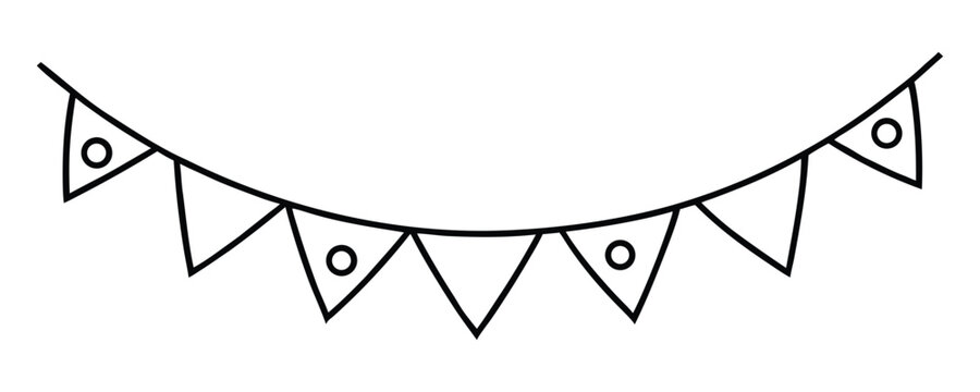 Simple hand drawn outline of triangle bunting flags with circles