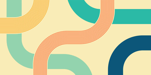 Modern abstract background with flowing curved lines and interconnected pathways in a retro color palette
