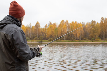 Autumn spinning fishing from the shore