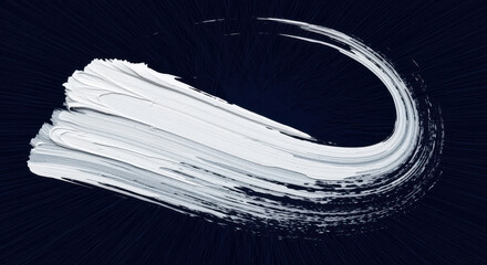 Abstract White Paint Stroke on Dark Blue Background with Radial Lines
