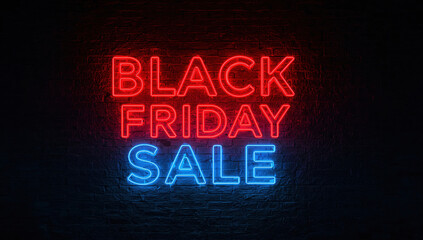 Bright Black Friday Sale Neon Sign on a Dark Brick Wall
