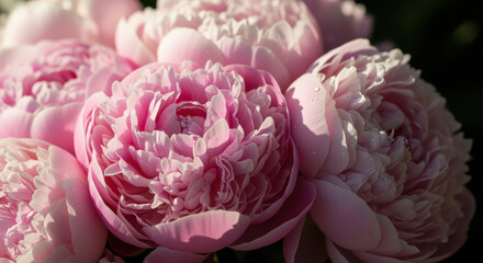 Elegant bunch of pink peonies in full bloom close up view
