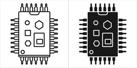Microchip icon, processor and computer chip