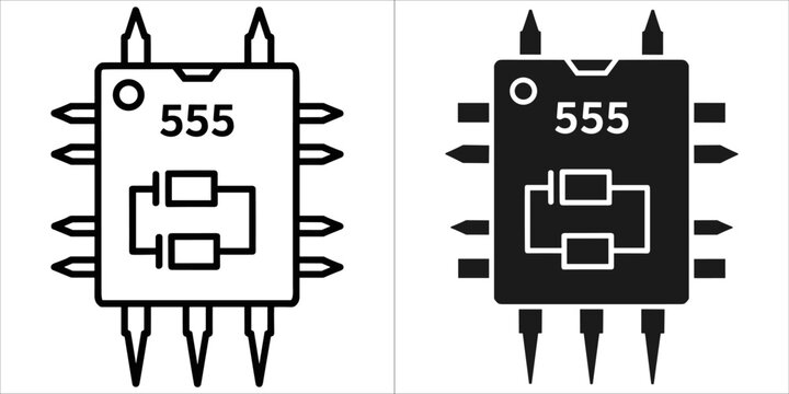 555 timer chip icon in black and white