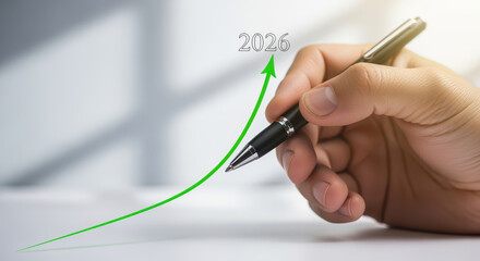 Projected business growth to 2026 showing increasing trend with a pen