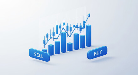 Stock market growth chart with buy and sell options available online