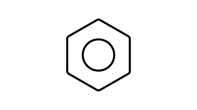 Rotating hex nut animation isolated on white background