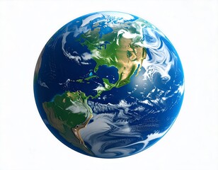 Obraz premium A detailed digital rendering of Earth, showcasing continents and swirling white clouds, isolated