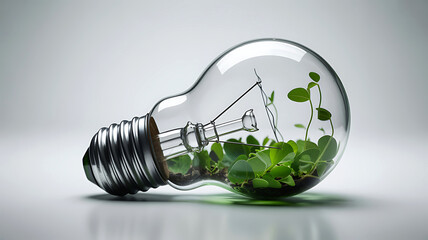 Lightbulb with plant growth inside symbolizing green energy innovation and sustainability ideas