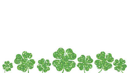 Fototapeta premium Green Glitter Four-Leaf Clover and Shamrock Border