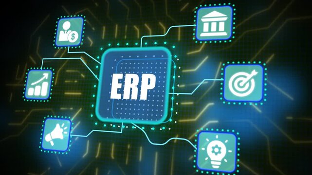 Enterprise Resource Planning ERP Concept. Business, technology, internet and network concept. Digital management and process automation.
