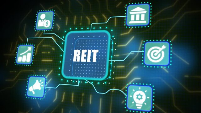REIT Real Estate Investment Fund and ETF Concept. Business, technology, internet and network concept. Financial market and digital trading.