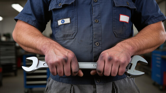 mechanic with wrench - Powered by Adobe