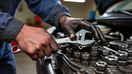 Fototapeta premium mechanic repairing car engine