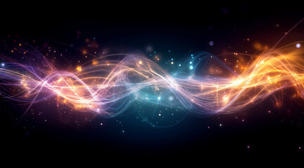 Abstract attractive tech background with the movement of a flowing wave of data transfer in stylish hi-tech colors	
