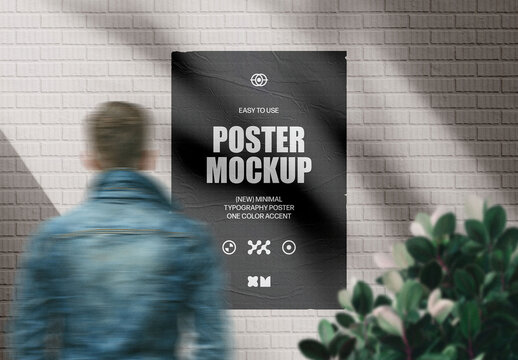 White Brick Wall Poster Mockup
