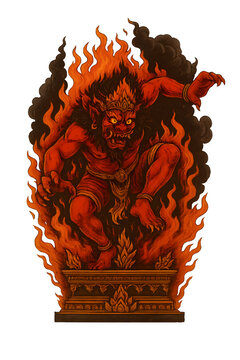 Fiery Balinese Ogoh-Ogoh Demon &ndash; Traditional Vintage Vector Illustration