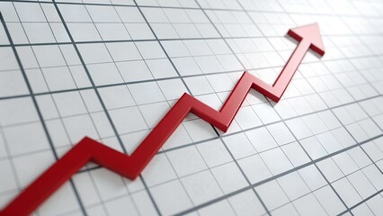 Dynamic red arrow trending upward on grid, demonstrating business growth and financial success for marketing, advertising, and corporate messaging