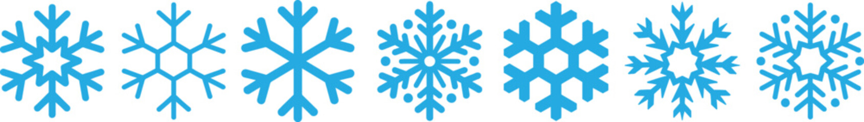 Snowflake vector icon set in blue, perfect for winter, cold, holiday, and seasonal design.