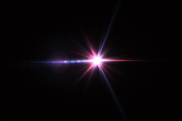 Magenta Pink Star Lens Flare Overlay​, Pink Starburst Sci-Fi Flare Effect​, Magenta Radiant Star Lens Flare