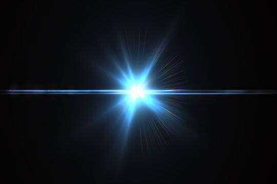 Blue Starburst Lens Flare Overlay, Bright Blue Star Flare Effect, Sci-Fi Blue Lens Flare Starburst