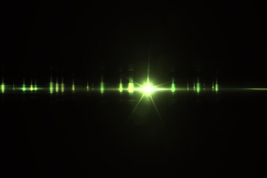 Green Light Frequency Lens Flare Overlay​, Futuristic Green Flare Beam Overlay​, Sci-Fi Audio Spectrum Green Flare