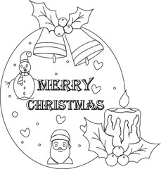 Christmas Candle and Bells Line Art | Holiday Outline Design