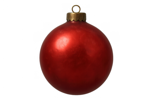 Red christmas ornament with golden cap, celebrating seasonal holidays and festive events, transparent background