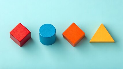 Colorful 3D Geometric Shapes on a Blue Background