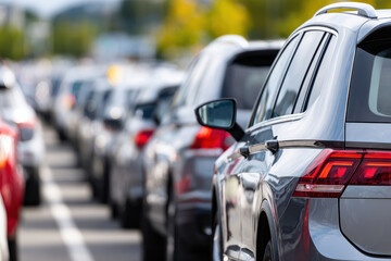 Fototapeta premium Outdoor parking filled with cars during weekend shopping