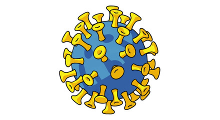 A 2D illustration of a blue virus with yellow spikes on a white background, showcasing a detailed graphic representation.