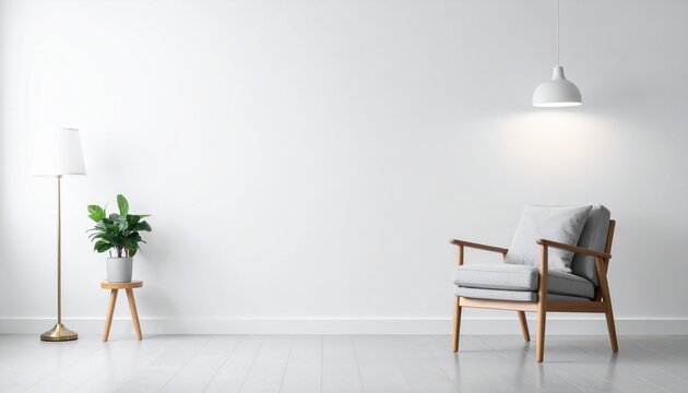 Fototapeta Minimalist Wood Armchair Against Empty White Wall Background