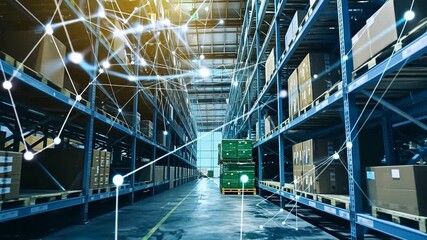 Warehouse with digital network overlay - Powered by Adobe