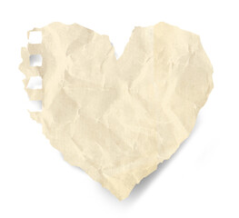 Message note. Yellow paper heart shaped. Blank brown cut out paper heart shaped. Png transparency	