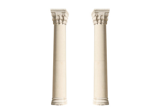 Ancient Columns Isolated on Transparent Background, Şeffaf Arka Planda İzole Edilmiş Antik Korint Tarzı Mermer S&uuml;tunlar PNG